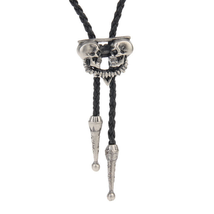Flying Eagle Animal Western Bolo Tie - Double Skulls - Antique Silver - image 13