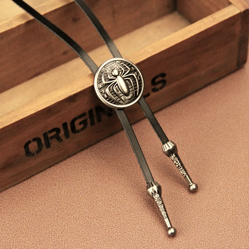 Spider Round Pendant Cowboy Bolo Tie - image 1