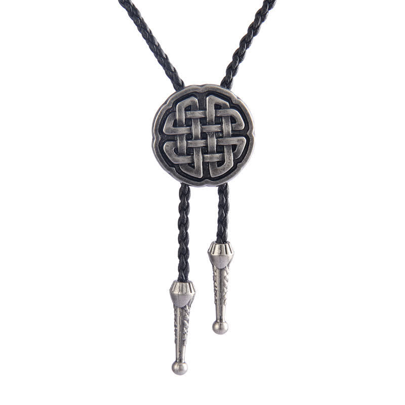 Viking Celtic Knot Round Pendant Bolo Tie - Antique Silver - image 0