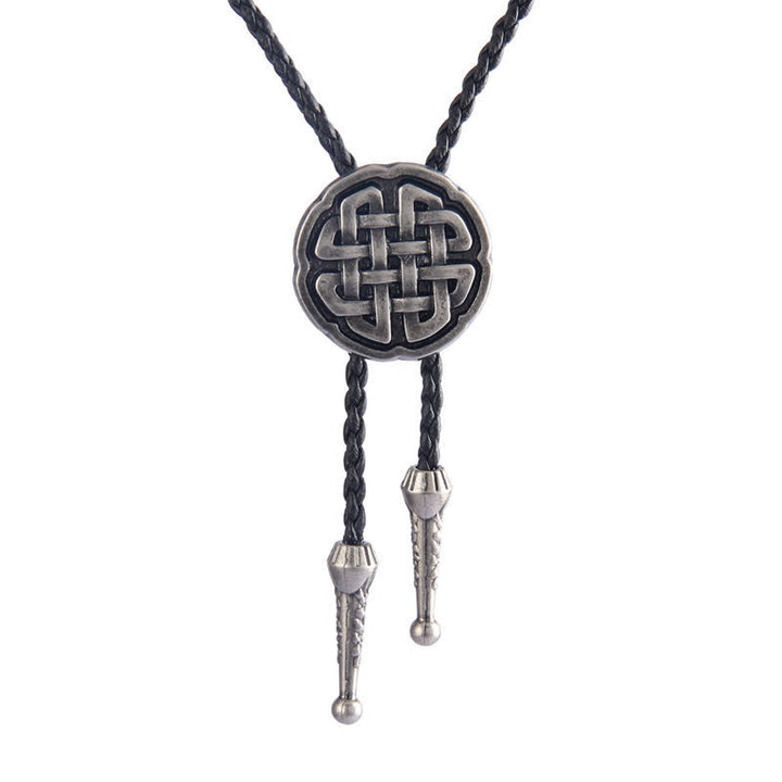 Viking Celtic Knot Round Pendant Bolo Tie - Antique Silver - image 0
