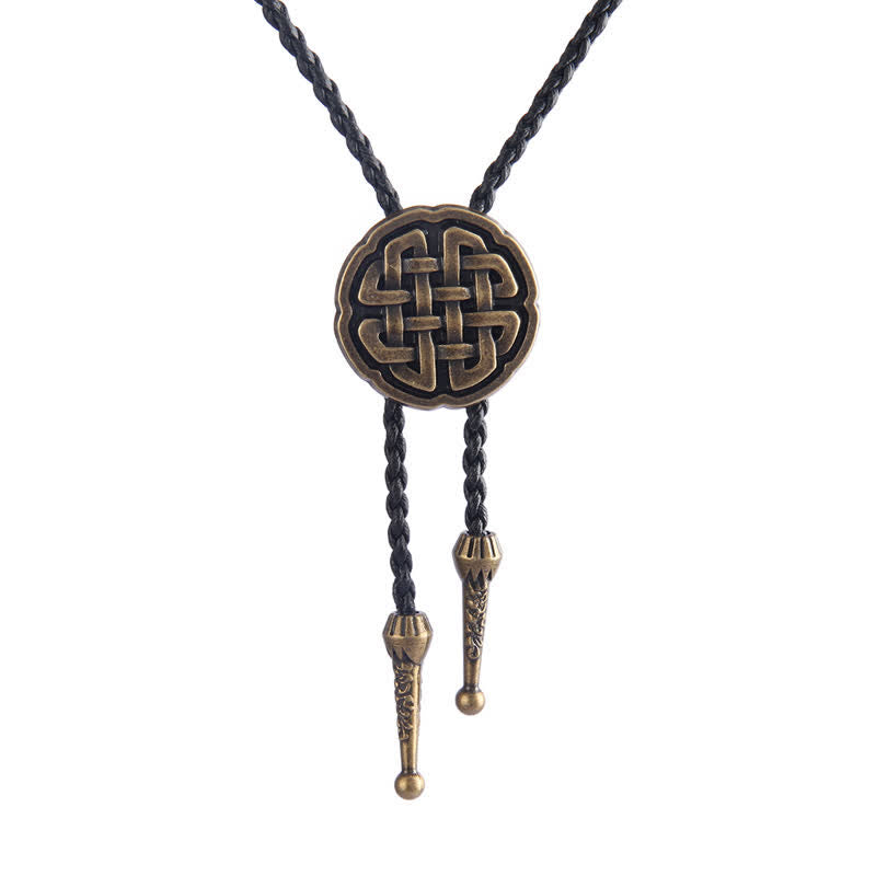 Viking Celtic Knot Round Pendant Bolo Tie - Antique Gold - image 6