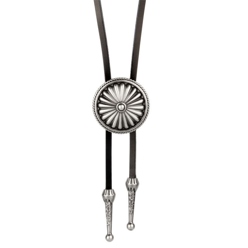 Round Concho Sweater Chain Bolo Tie - Antique Silver - image 0