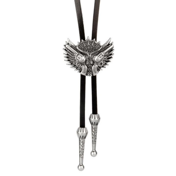 Double Guns Wings Casual Bolo Tie - Antique Silver - image 0