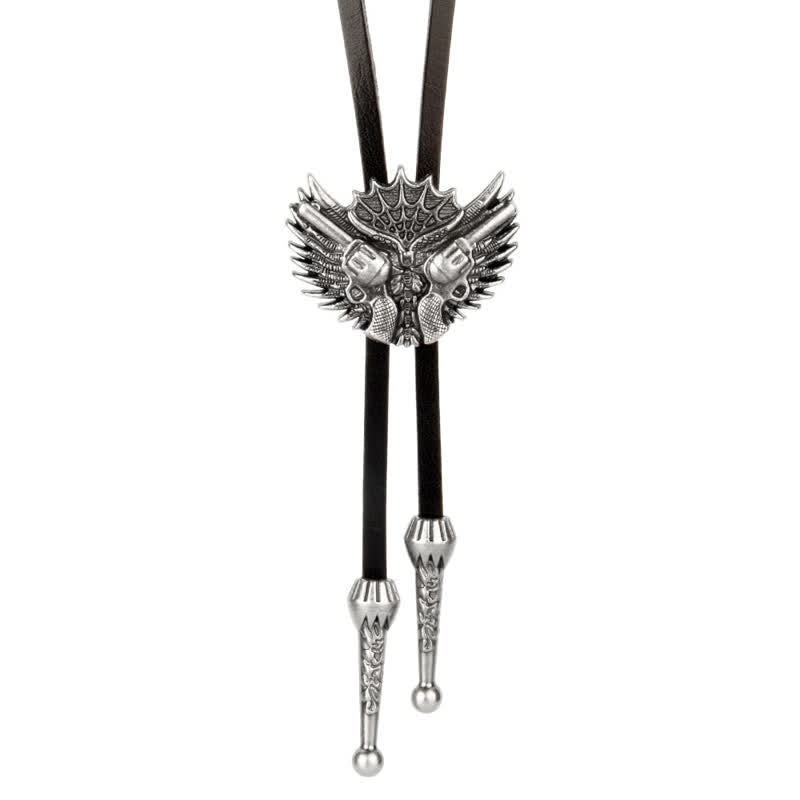 Double Guns Wings Casual Bolo Tie - Antique Silver - image 0