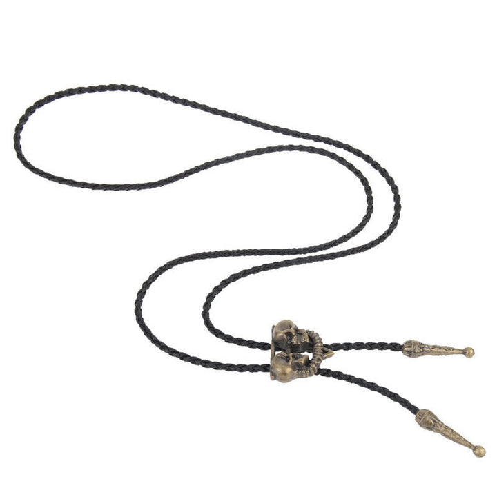 Double Skeleton Skull Heads Bolo Tie - image 8