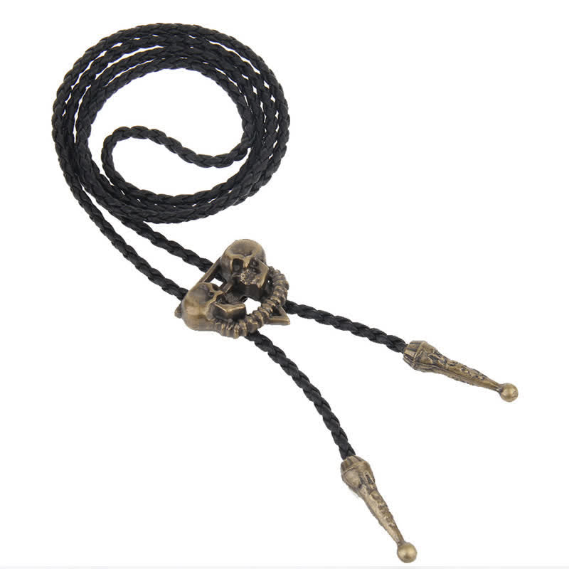 Double Skeleton Skull Heads Bolo Tie - image 6