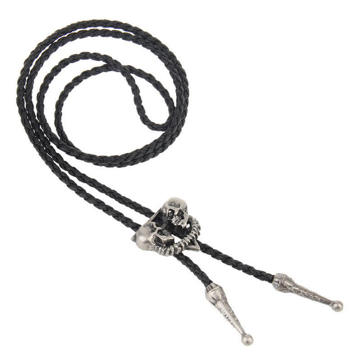 Double Skeleton Skull Heads Bolo Tie - image 4