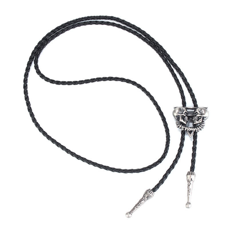 Double Skeleton Skull Heads Bolo Tie - image 3