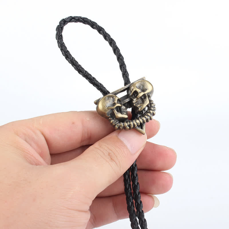 Double Skeleton Skull Heads Bolo Tie - image 1