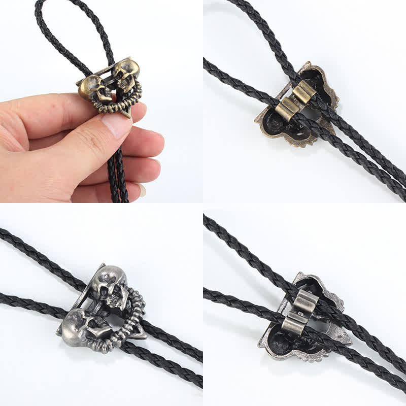 Double Skeleton Skull Heads Bolo Tie - image 2