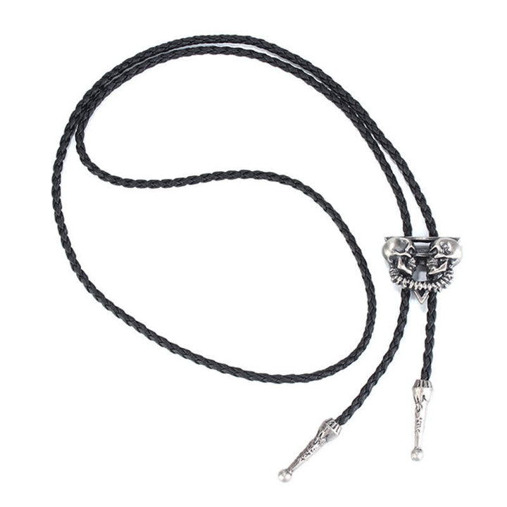 Double Skeleton Skull Heads Bolo Tie - image 3