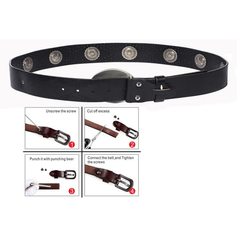 Men's Vintage Looking Oval Buckle Rivet Leather Belt - image 7