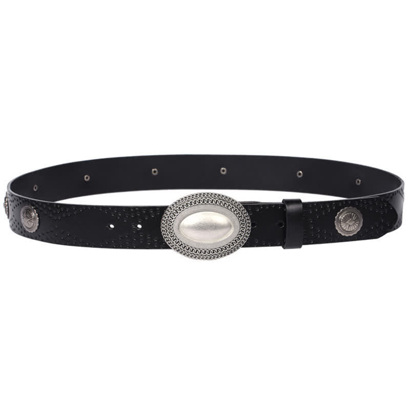 Men's Vintage Looking Oval Buckle Rivet Leather Belt - image 6