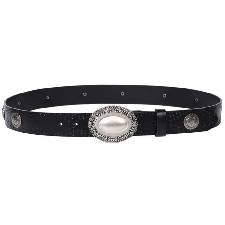 Men's Vintage Looking Oval Buckle Rivet Leather Belt - image 6