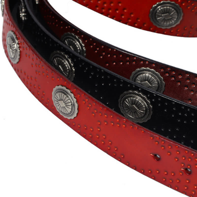 Men's Vintage Looking Oval Buckle Rivet Leather Belt - image 3