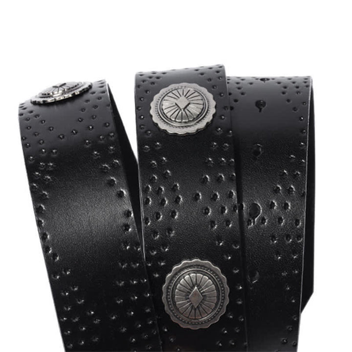 Men's Vintage Looking Oval Buckle Rivet Leather Belt - image 5