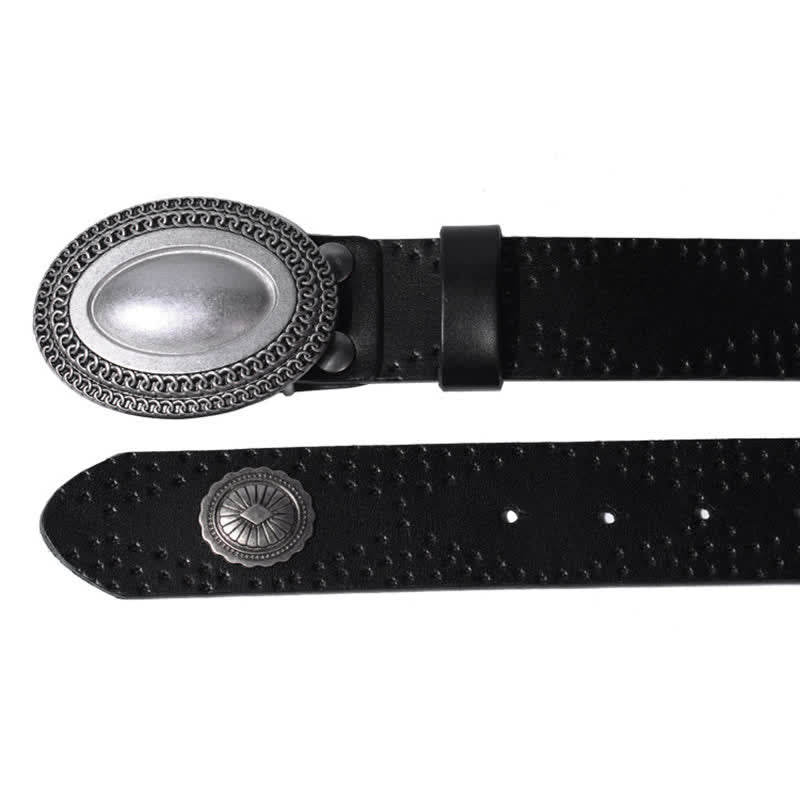 Men's Vintage Looking Oval Buckle Rivet Leather Belt - image 4