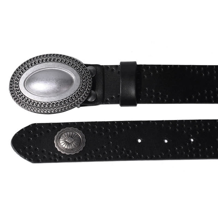 Men's Vintage Looking Oval Buckle Rivet Leather Belt - image 4
