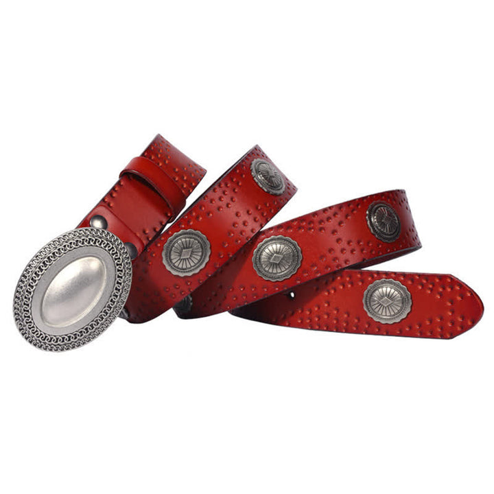 Men's Vintage Looking Oval Buckle Rivet Leather Belt - image 12