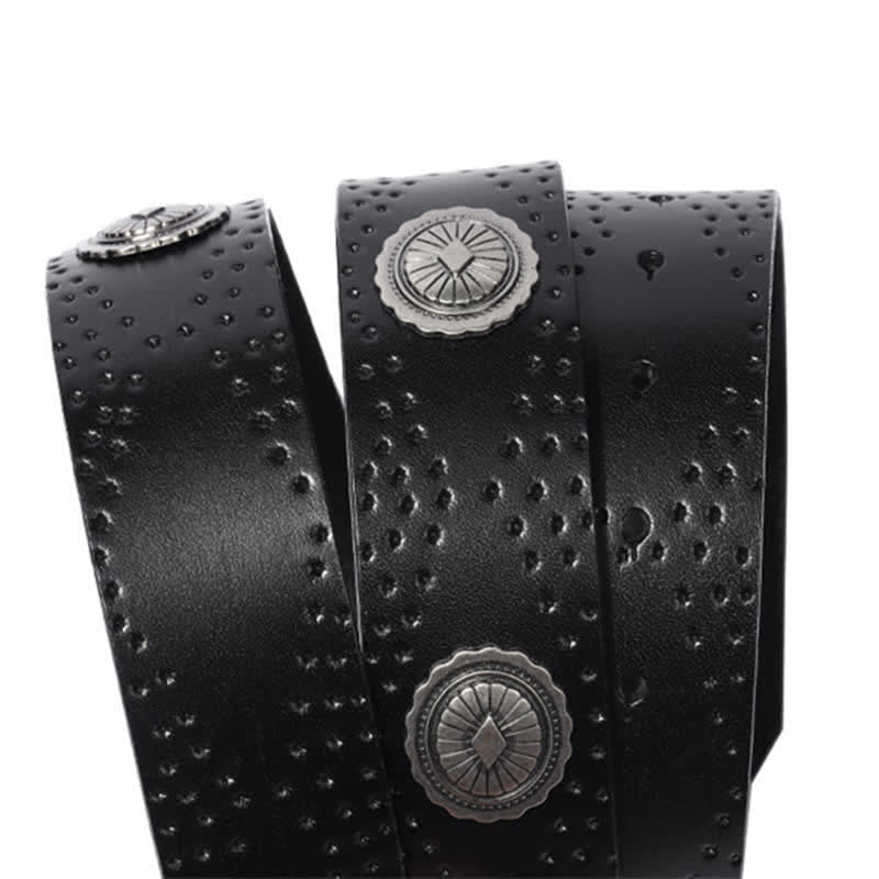 Men's Vintage Looking Oval Buckle Rivet Leather Belt - image 5
