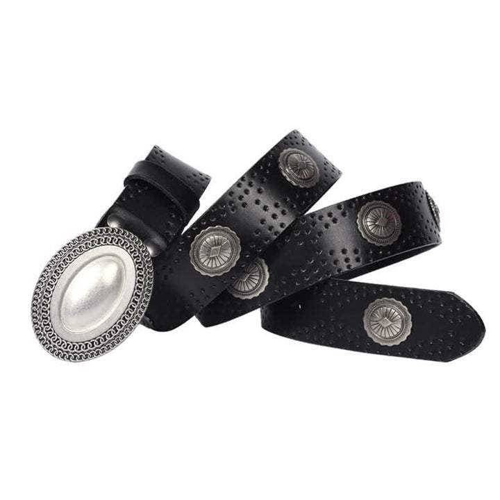 Men's Vintage Looking Oval Buckle Rivet Leather Belt - image 1