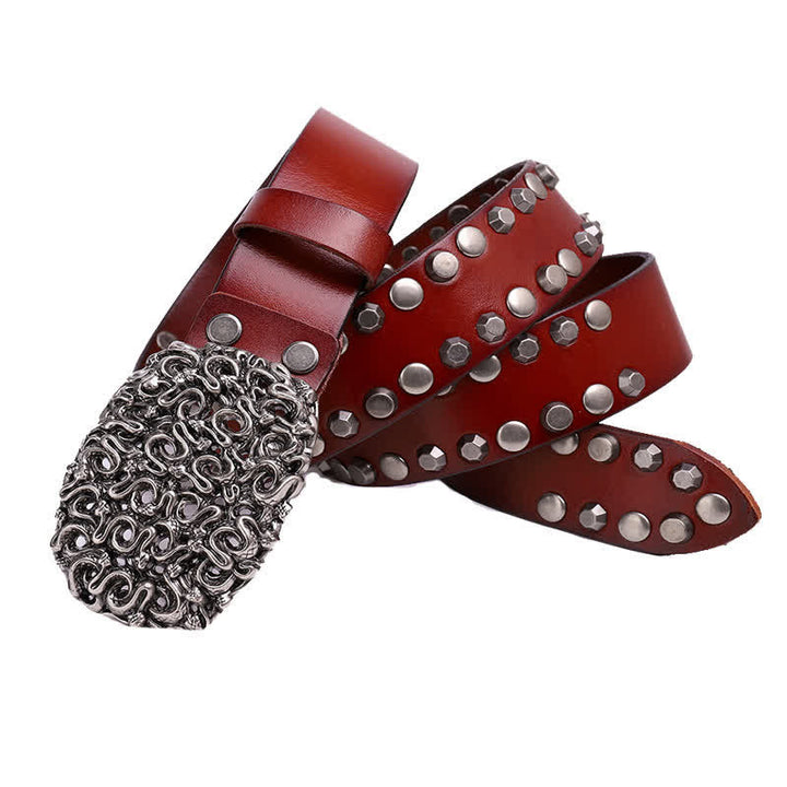 Men's Snake Smooth Buckle Rivet Leather Belt - image 9