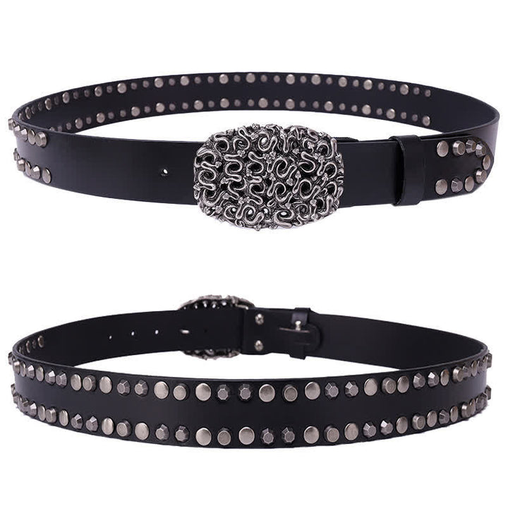 Men's Snake Smooth Buckle Rivet Leather Belt - image 3