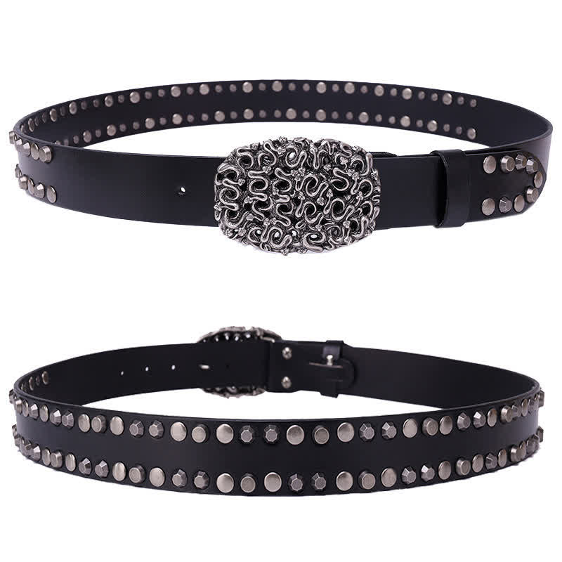 Men's Snake Smooth Buckle Rivet Leather Belt - image 3