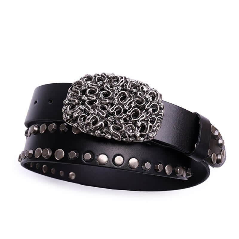 Men's Snake Smooth Buckle Rivet Leather Belt - image 2