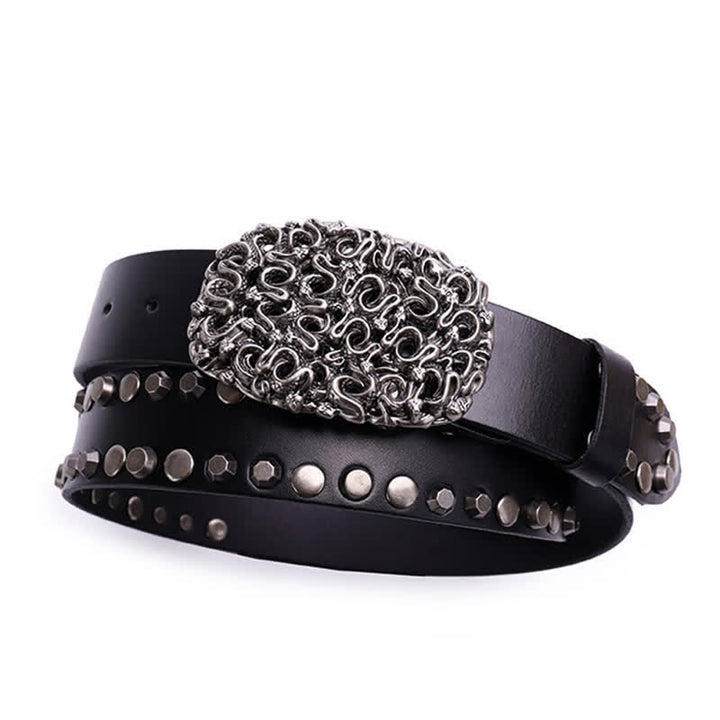 Men's Snake Smooth Buckle Rivet Leather Belt - image 2