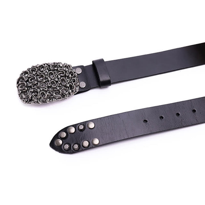 Men's Snake Smooth Buckle Rivet Leather Belt - image 4