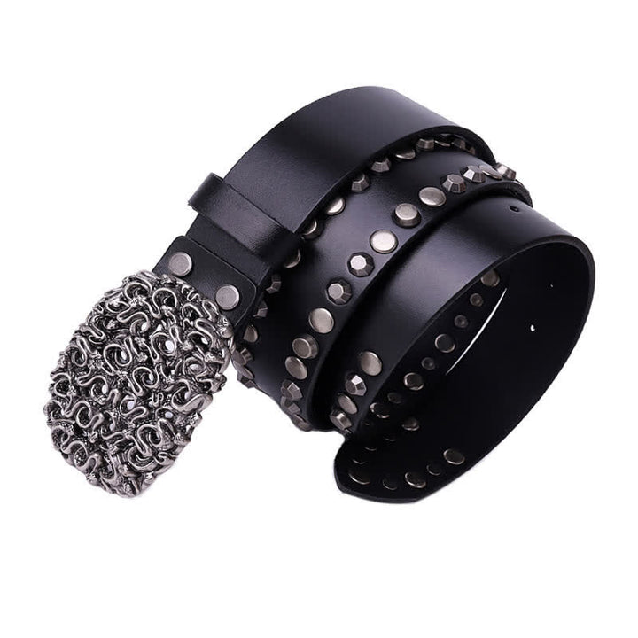 Men's Snake Smooth Buckle Rivet Leather Belt - image 1