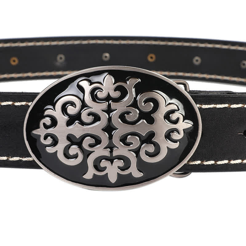 Men's Ethnic Carved Flower & Lion Head Rivet Leather Belt - image 7