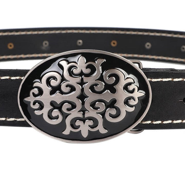 Men's Ethnic Carved Flower & Lion Head Rivet Leather Belt - image 7
