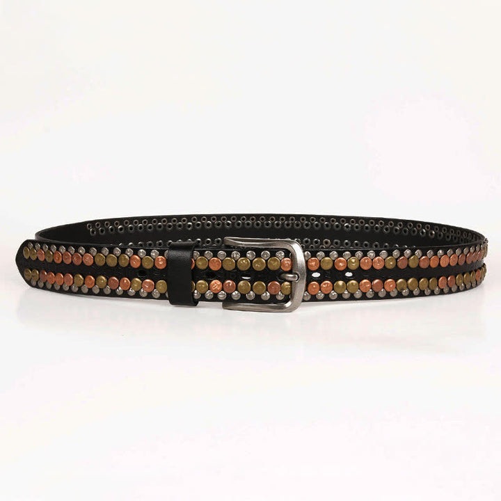 Men's Multicolour Button Rivet Studded Leather Belt - image 4