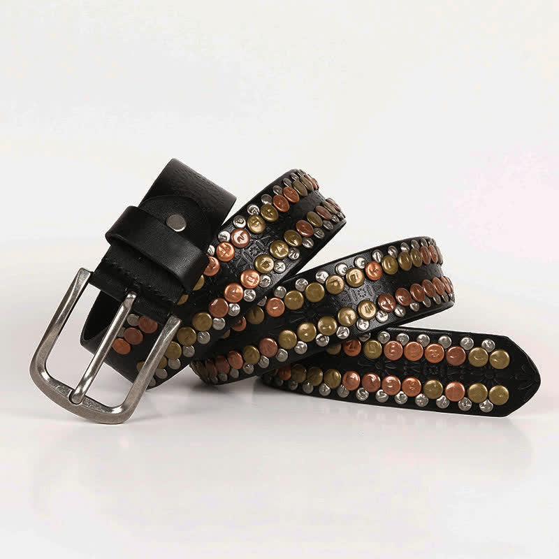 Men's Multicolour Button Rivet Studded Leather Belt - image 3