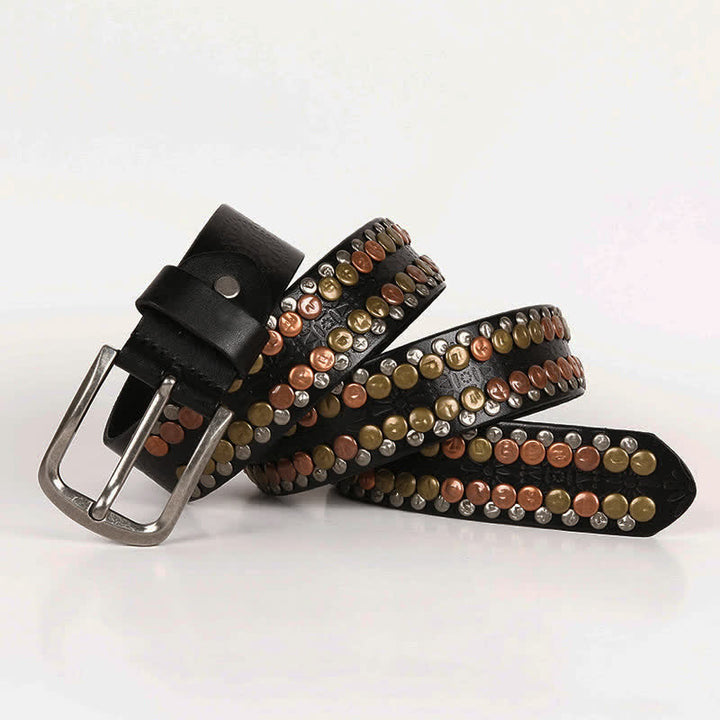 Men's Multicolour Button Rivet Studded Leather Belt - image 3