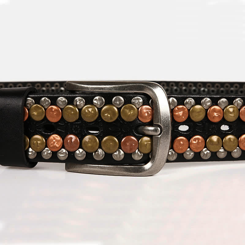 Men's Multicolour Button Rivet Studded Leather Belt - image 6