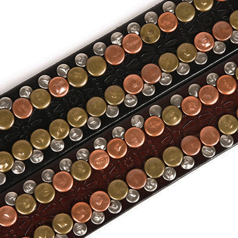 Men's Multicolour Button Rivet Studded Leather Belt - image 11