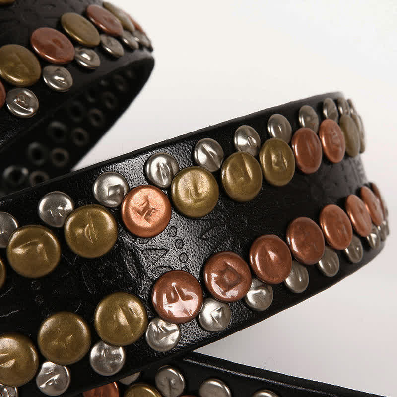 Men's Multicolour Button Rivet Studded Leather Belt - image 7