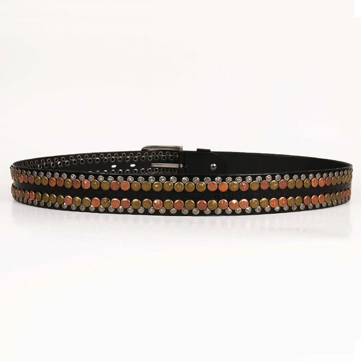 Men's Multicolour Button Rivet Studded Leather Belt - image 5