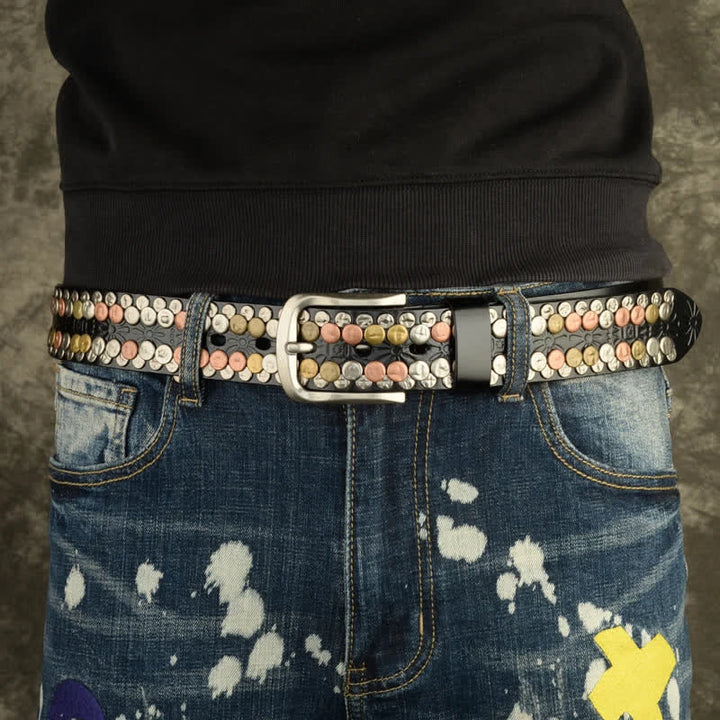 Men's Multicolour Button Rivet Studded Leather Belt - image 1