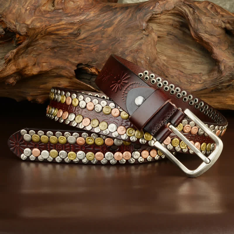 Men's Multicolour Button Rivet Studded Leather Belt - image 15