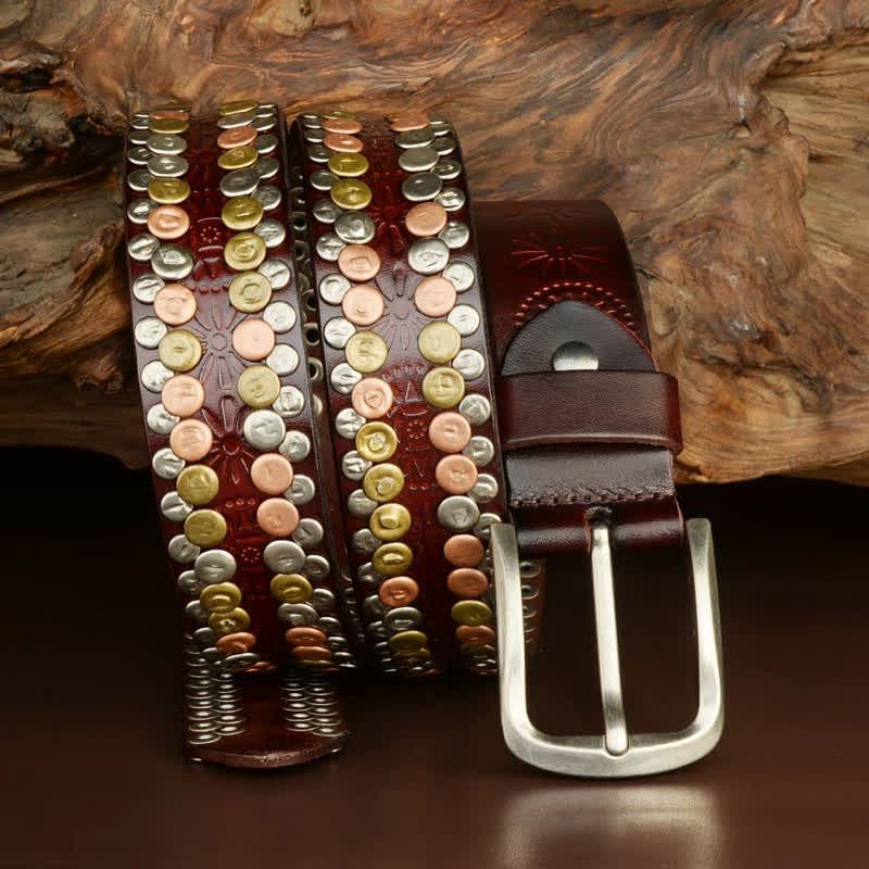 Men's Multicolour Button Rivet Studded Leather Belt - image 16