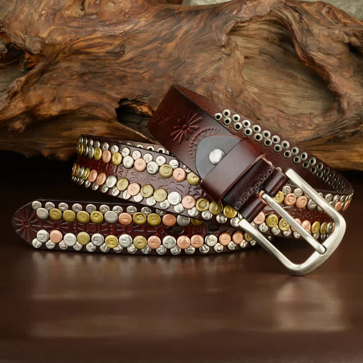 Men's Multicolour Button Rivet Studded Leather Belt - image 15
