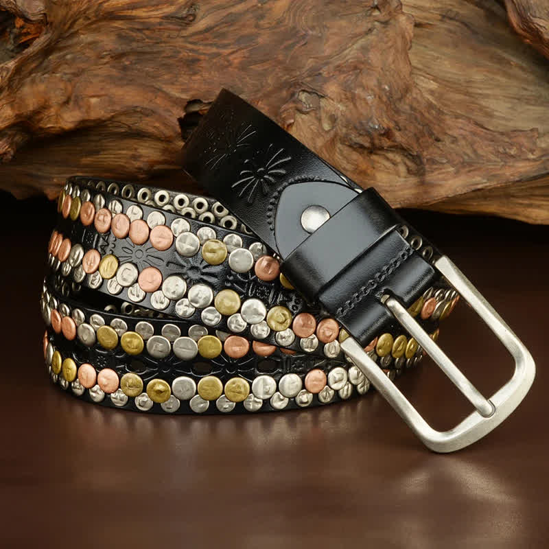 Men's Multicolour Button Rivet Studded Leather Belt - image 2
