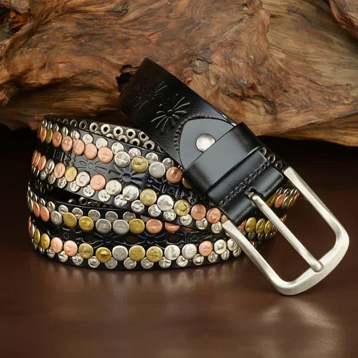 Men's Multicolour Button Rivet Studded Leather Belt - image 2