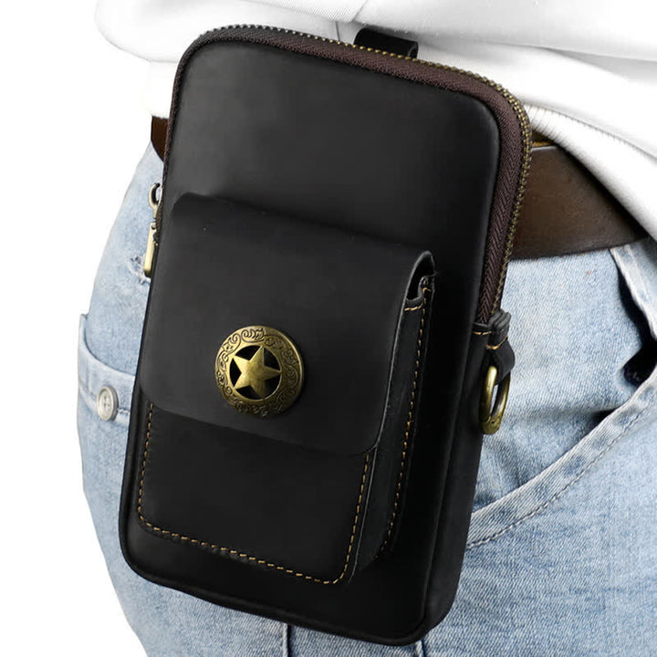 Travel Cell Phone Cigarette Case Leather Belt Bag - Black - image 12