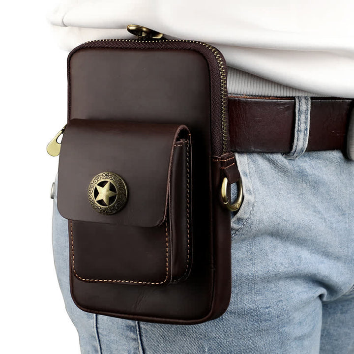 Travel Cell Phone Cigarette Case Leather Belt Bag - Coffee - image 14