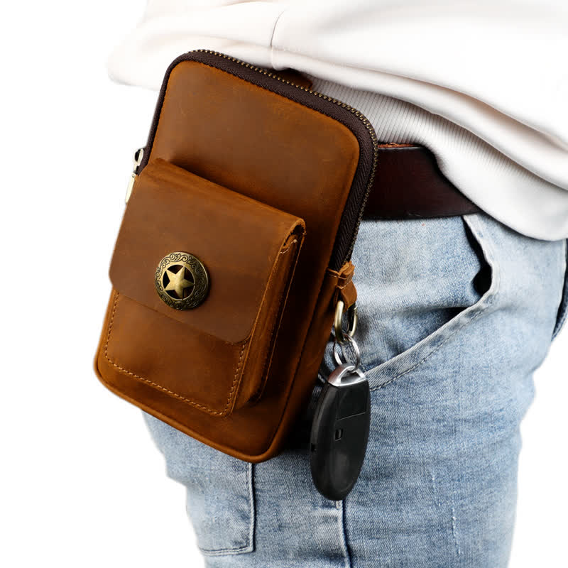 Travel Cell Phone Cigarette Case Leather Belt Bag - Brown - image 0